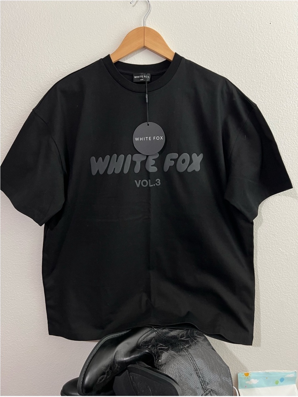 White Fox Boutique Black Graphic Tee with Raised Logo